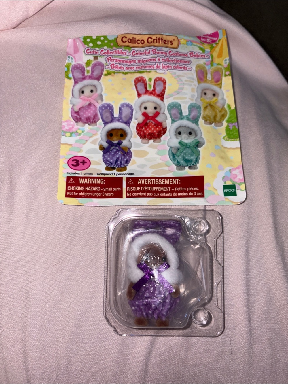 Calico Critters Barkley in Purple Bunny Costume from Cutie Collectibles Colorful